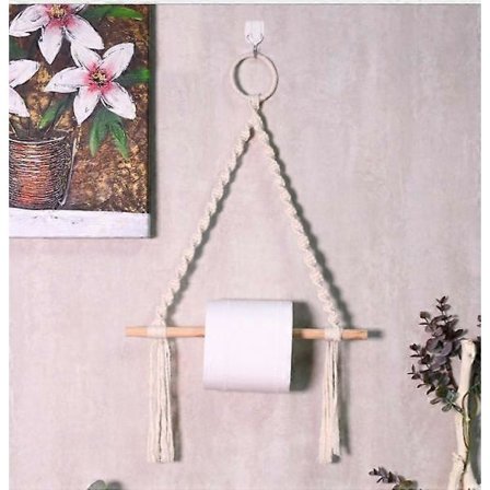 Toiletpapirholder, håndklædeholder, vægmonteret toiletpapirholder med blonde, antik træreb
