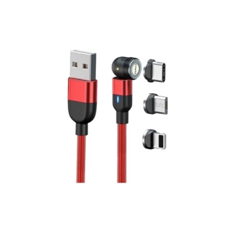 IC Magnetisk Kabel (USB-C - Micro USB - Lightning - 1m - Röd)