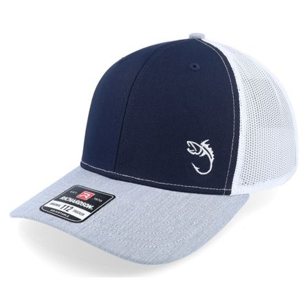 Skillfish - Blå trucker Keps - White Fish Hook Logo Navy/White/Heather Trucker @ Hatstore