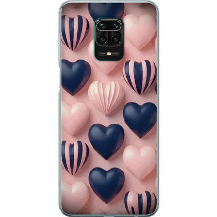 Yhteensopiva Puhelinkuori Xiaomi Redmi Note 9 Pro Pehmeät kolmiulotteiset sydämet vaaleanpunaisessa ja merensinisessä sävyssä romanttisessa kuosi