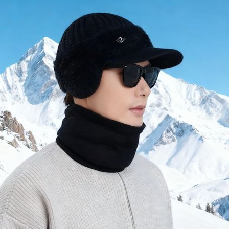 Koreansk Uldstrikket Duckbill Kasket – Tyk Varm Ørebeskyttende Vindtæt Hat med Valgfri Halsvarmer