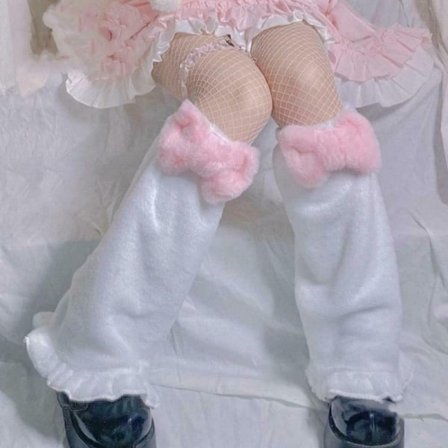 Women Winter Plush Leg Warmers Lolita Sweet Bow Ruffled Hem Foot Cover Socks