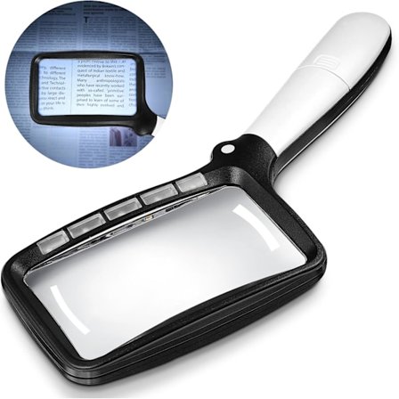 Foldbar Læse Lup med Lys, Stor Rektangulær Læse Lup med 5 LED Lys, Lup med Lys Ideel til Seniorer