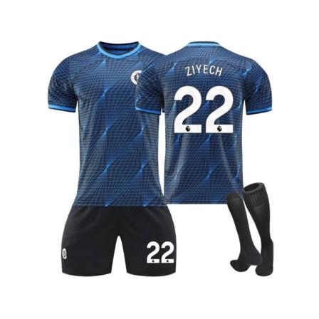 (2023/24 Chelsea bortaställ #22 Ziyech fotbollströja kit för barn vuxna-WELLNGS 24(130-140CM)