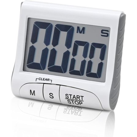 Digital timer (vit, batterier ingår ej), nedräkningstimer med stor skärm, multifunktionell kökstimer med högljudd LCD-display, liten bärbar 
