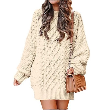 Dame Rund Hals Langærmet Sweater Kabelstrik Casual Løs Pasform Pullover Efterår Vinter Sweatre