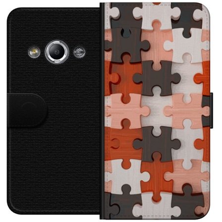 Kompatibelt Lommeboketui til Samsung Galaxy Xcover 3 Trepusle mønster i varme naturfarger, sammenføyde puslespillbrikker med en harmonisk og rolig f