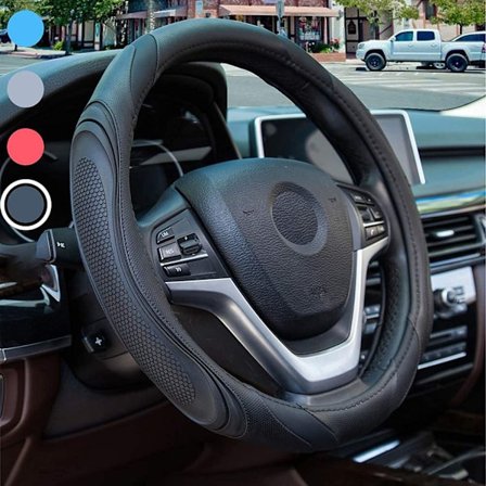 Sort Læder Ratdæksel til Bil - Universal Ratdæksel