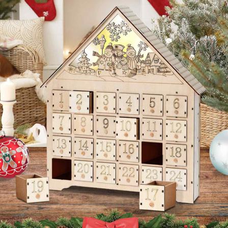 Återanvändbar Trä Adventskalender M Belysning O 24 Lådor