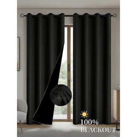 Mørkleggingsgardiner med termisk isolert fôr for stue, soverom, kjøkken, hjemmeinnredning, romdekorasjon [YDE] black 132X213CM 1PCS&Grommet Top