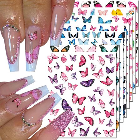 8 st Butterfly Nail Art Stickers Dekaler, 3D Butterfly Nail Stickers för Nail Art, 3D Självhäftande Nageldekorationer Färgglada
