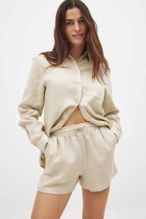 NA-KD Elastic Linen Shorts - Tøj i linen - Beige - EU 32