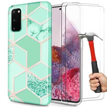 Skyddsskal - BOOLING - för Samsung Galaxy S20 FE - Turkos - Slim - Stötsäker - med 2 Härdat Glas