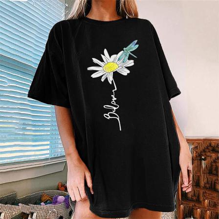 Dam Kortärmad Tunika Blus Butterfly Print Sommar