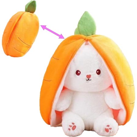 Kanin kosedyr, myk gulrot kanin utstoppet leketøy, reversibel kanin gulrot kosedyr med glidelås, påskehare teddybjørn leketøy
