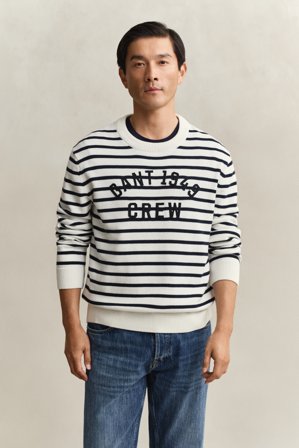 GANT Herren Breton Striped Pullover mit Grafik (XL) Weiß