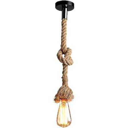 Vintage Stil Hørtov Pendellampe med Enkeltfatning og 100cm Længde (AC 220V, E27, Pære ikke inkluderet) til Restaurant, Bar og Cafe Belysning