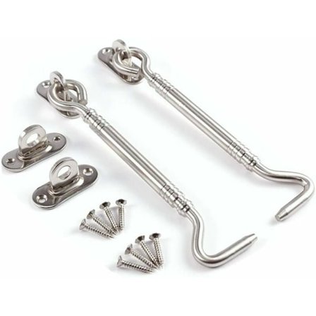 Storm Hooks, Rostfria Dörrkrokar, Flerfunktionskrokar för Skjul Dörr, Garage Dörr, Fönster, Stuga, 6" 2 Pack