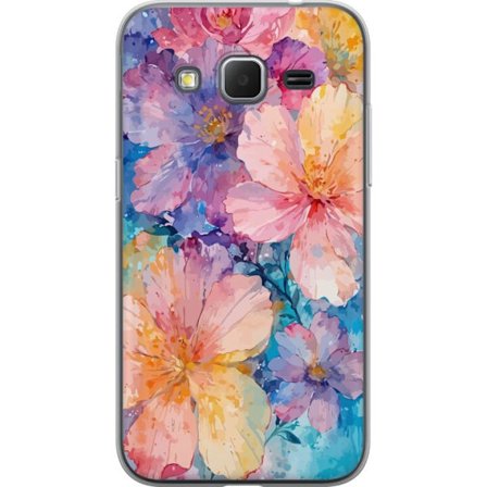 Kompatibel Mobilcover til Samsung Samsung Galaxy Core Prime Vandfarve maleri med store blomster i lyserød, blå og gul toner i en blød kunstnerisk s