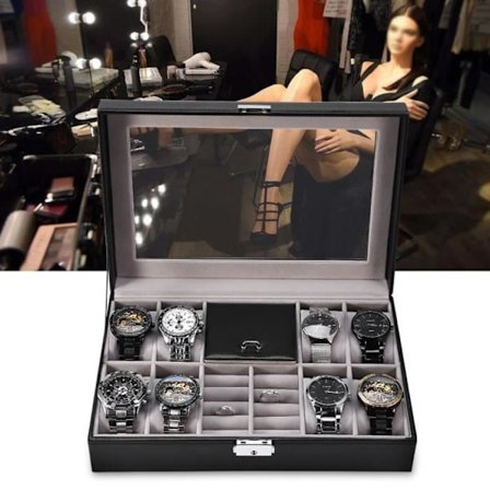 Se på eske Lær eske med lås, Elegant gaveoppbevaringsskjerm for menn-kvinner HB021