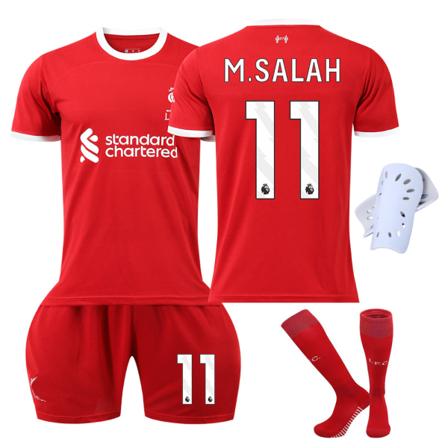 Liverpool barnfotbollströja set med strumpor och knäskydd 2023-2024 - Nr 11 M.SALAH #20 No.11 M.SALAH #20