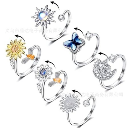 6 st Fidget Ångestringar Justerbara Ringar Set Justerbara Ringar Fidget Ringar Ångestpärlband, Stapelbara