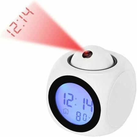 Digital Projektionsklocka Tyst LED-väckarklocka 12/24h Takprojektion Väckarklocka Röststyrning Display Tid Temperatur