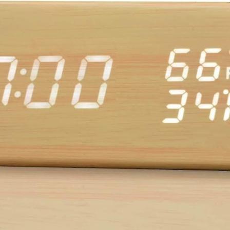 LED digital väckarklocka med 3 inställningar, våt temperatur och elektronisk träklocka