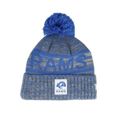New Era - NFL Blå pom Beanie - Los Angeles Rams NFL 25 Sideline Cold Weather Sport Knit Blue/Grey Pom @ Hatstore