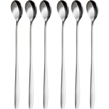 Hot deal til lav pris! 6-pakning Latte-skjeer, 19 cm rustfritt stål med langt håndtak for blanding - Glad