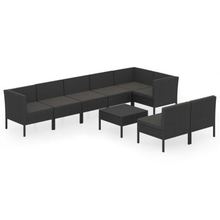 Vidaxl Loungegrupp För Trädgården Med Dynor 9 Delar Konstrotting Svart