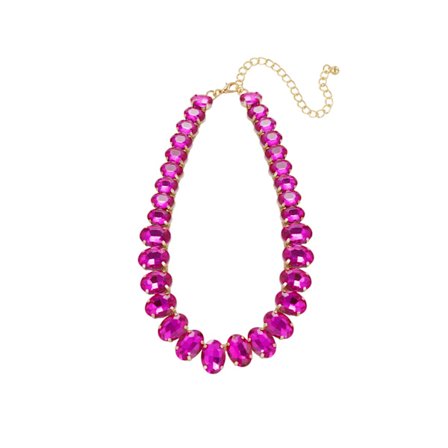 Statement Guldpläterat Halsband med Ovala Glaspärlor - Fuchsia