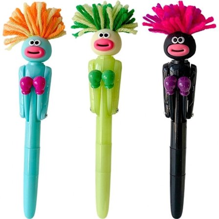 3 st Roliga Boxningspennor med Figurer, Interaktiva Tecknade Håriga Dekompressionskulspetspennor, Kontorsskola Skrivverktyg