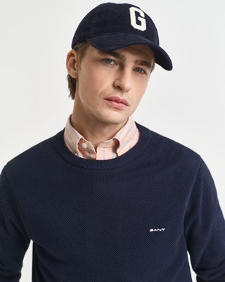 GANT - Genser med rund hals i bomullspiqué til herre evening blue