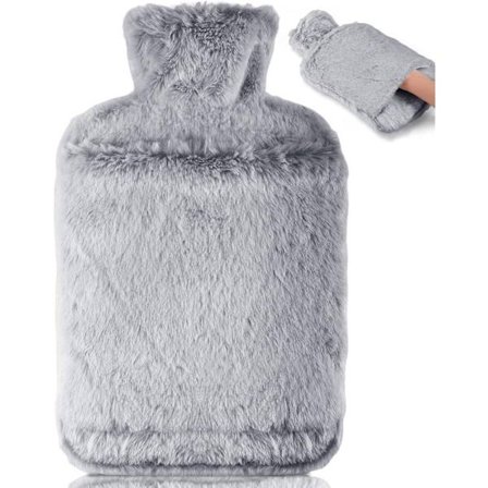 Varmedunk med opbevaringspose - 2L lækagesikker varmedunk af naturgummi med blød skal - grå - 33x20cm - et styk