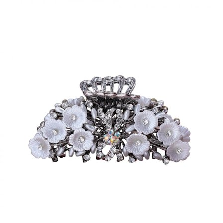 Chic Vintage Alloy Fancy Hair Claw Jaw Clips Pins - Women Rhinestone Crystal No-slip Hair Updo Grip Hair Accessories 8.2*4CM silverwhite