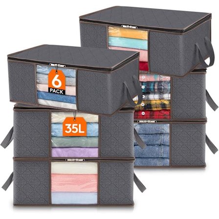 Tøjopbevaringspose Foldbar Opbevaringsboks Garderobeorganisator med Forstærket Håndtag Kraftigt Stof Klart Vindue til Trøjer 6 stk
