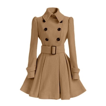 "Dam Vinterjackor Dubbelknäppt Elegant Vintage Mode Filt Trenchcoat"