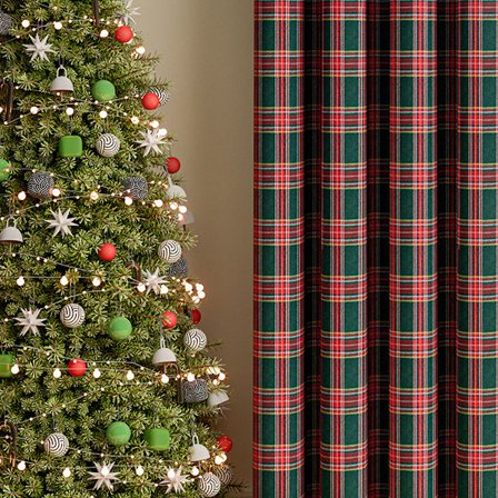 Rutete gardiner skotsk tartanstripet juledekorativt vindusgardinpanel lysfiltrerende bondegårdsgardiner med maljer for kjøkken stue