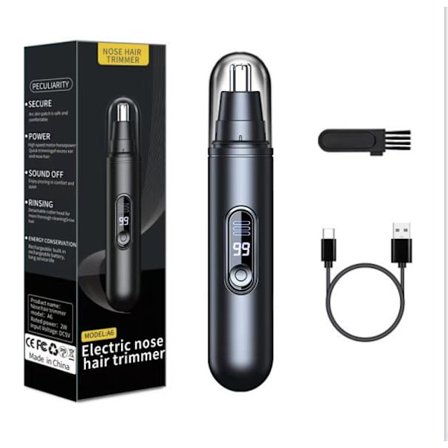Næse- og ørehårstrimmer, smertefri trimning af øjenbryn og ansigtshår til mænd og kvinder, Type-C genopladelig, vandtæt, sort