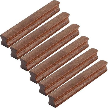 6 st Trähandtag för Skåp, Möbelhandtag i Trä Svart Valnöt, Skåp, Dörrhandtag, Lådhandtag Inklusive Skruvar