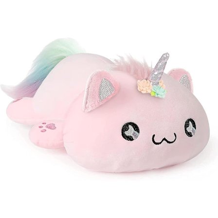 Söt Kattunge Unicorn Plyschleksak Gosedjur Kitty Mjuk Anime Cat Plyschkudde för barn (rosa Cat Unicorn, 12") Wyelv