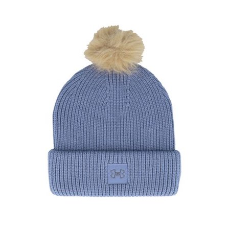 Under Armour - Blå pom Beanie - Halftime Ribbed Aurora Purple/Metallic Tin Pom @ Hatstore