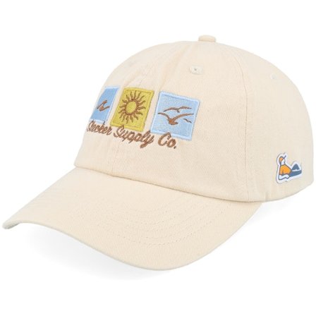 Slacker Supply - Beige unconstructed Caps - Sunny Summer Logo Stone Washed Stone Dad Cap @ Hatstore