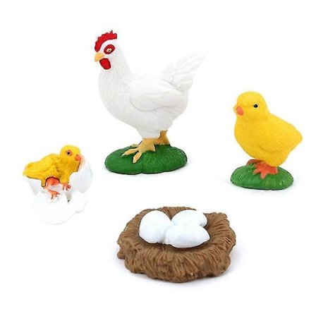 4 stk. Kylling Livssyklus Modell, Realistisk Dyreliv Vekstsyklus Biologisk Modell Læreleke for Barn
