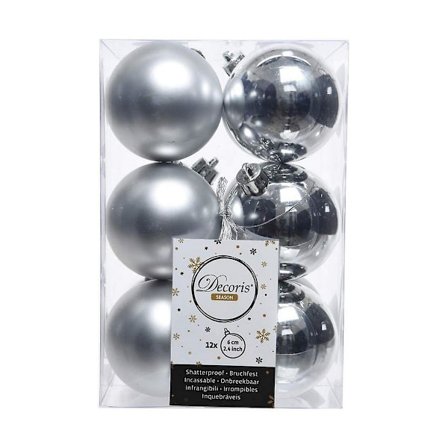 Julgranskulor Decoris 12 stycken Silver Plast Ø 6 cm