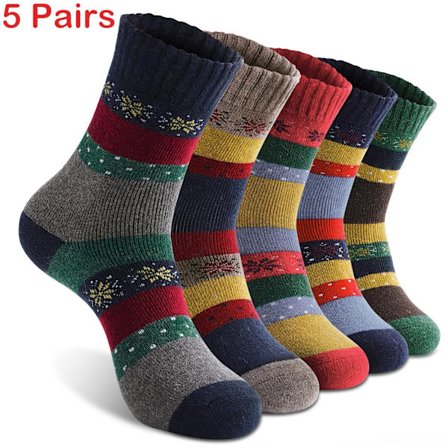 5 par dameuldstrømper, varme og tykke til vintervandrestøvler, komfortabel rund hals, egnet til damers arbejde [DB]