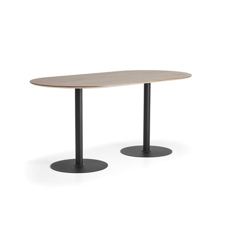 Barbord METRIC, oval, 2000x1000x900 mm, svart/valnöt