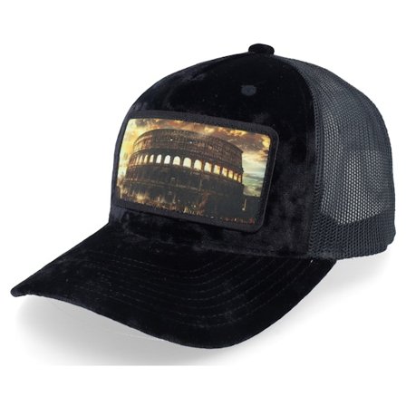 Calza Pennello - Musta trucker Lippis - Colosseum At Its Peak Velvet Black A-Frame Trucker @ Hatstore