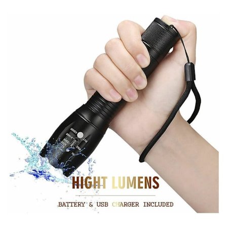 Taktiska ficklampor, militärklass hög lumen ultraljus LED-ficklampa, vattentät med justerbart fokus för beredskap